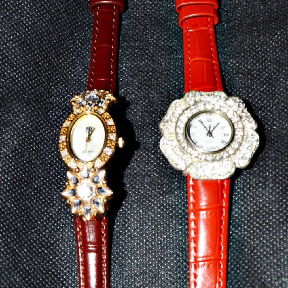 VINTAGE WATCHES  SET OF 2 RHINESTONES SERVICED  NEW BANDS / NEW BATTERIES